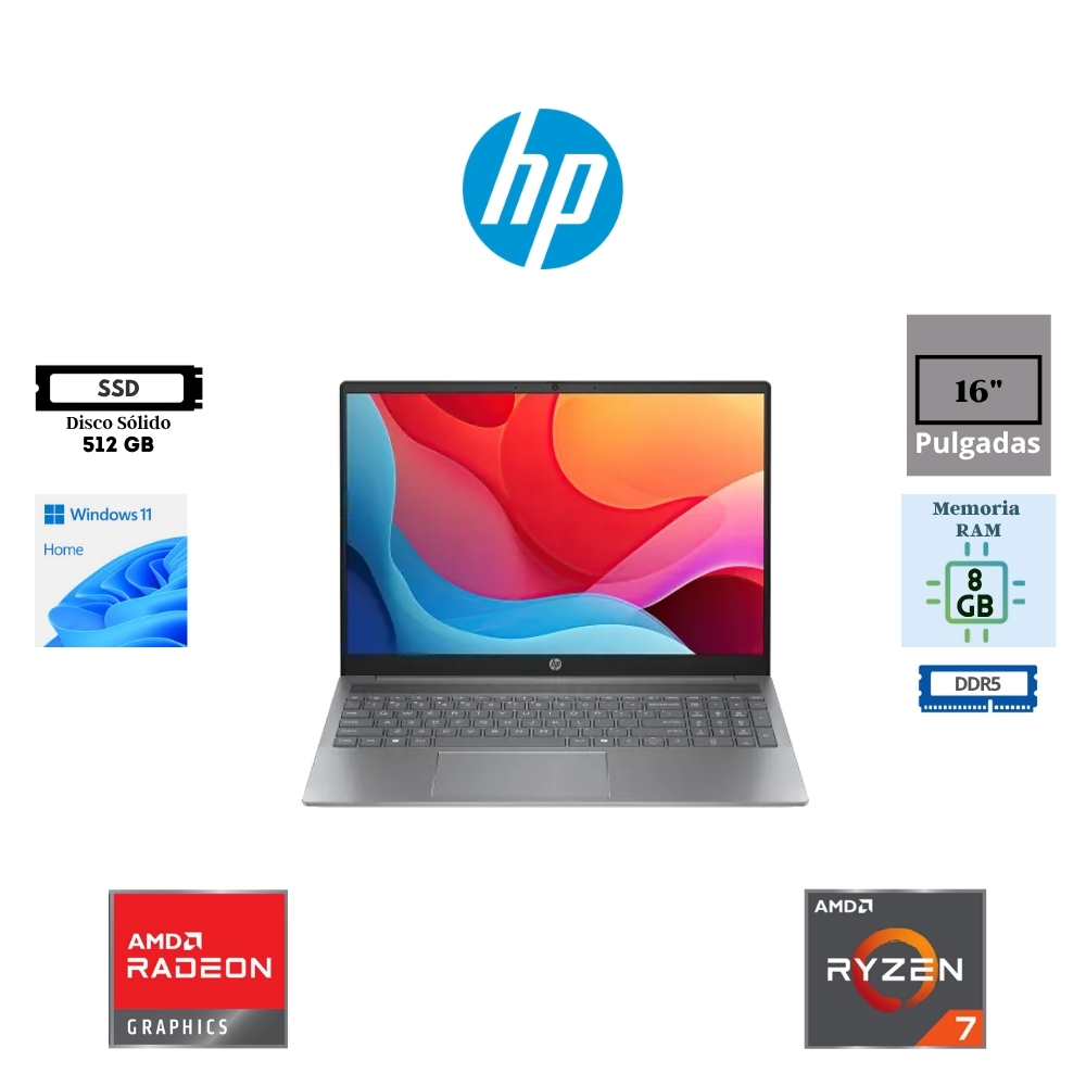 Portátil HP Pavilion 16ag0070 con Ryzen 7, 8GB RAM, 512GB SSD y pantalla de 16" en República Dominicana