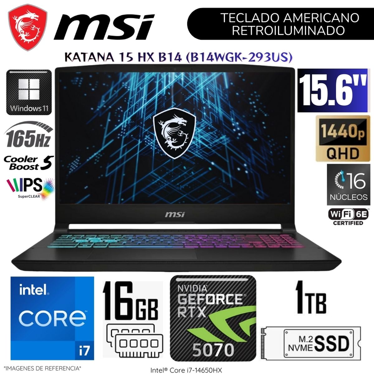 Portátil MSI Katana 15 HX con Intel Core i7-14650HX y tarjeta gráfica RTX 5070 en República Dominicana