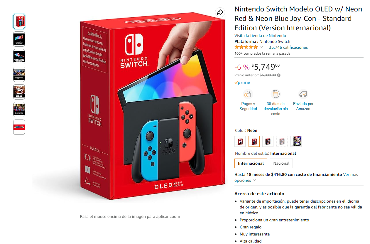 Nintendo Switch consola modelo estándar en República Dominicana