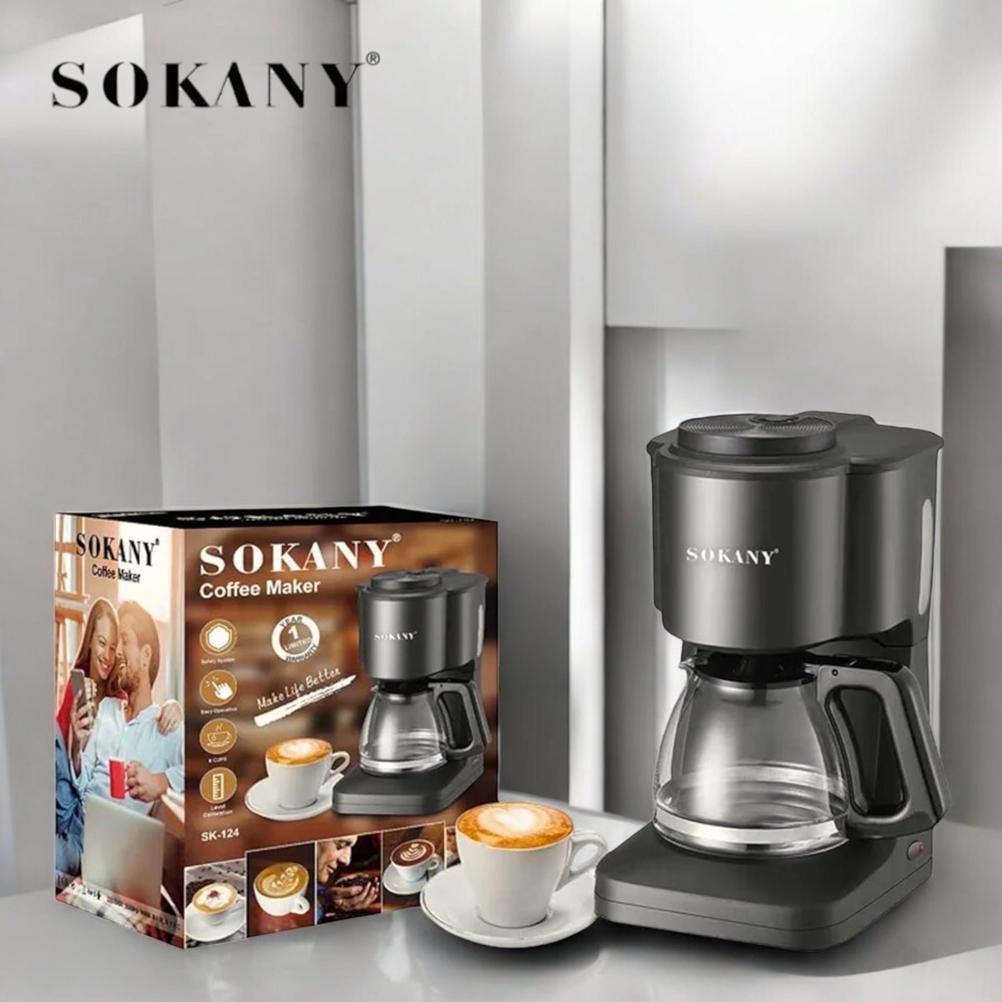 Cafetera Sokany modelo con vaso térmico en República Dominicana