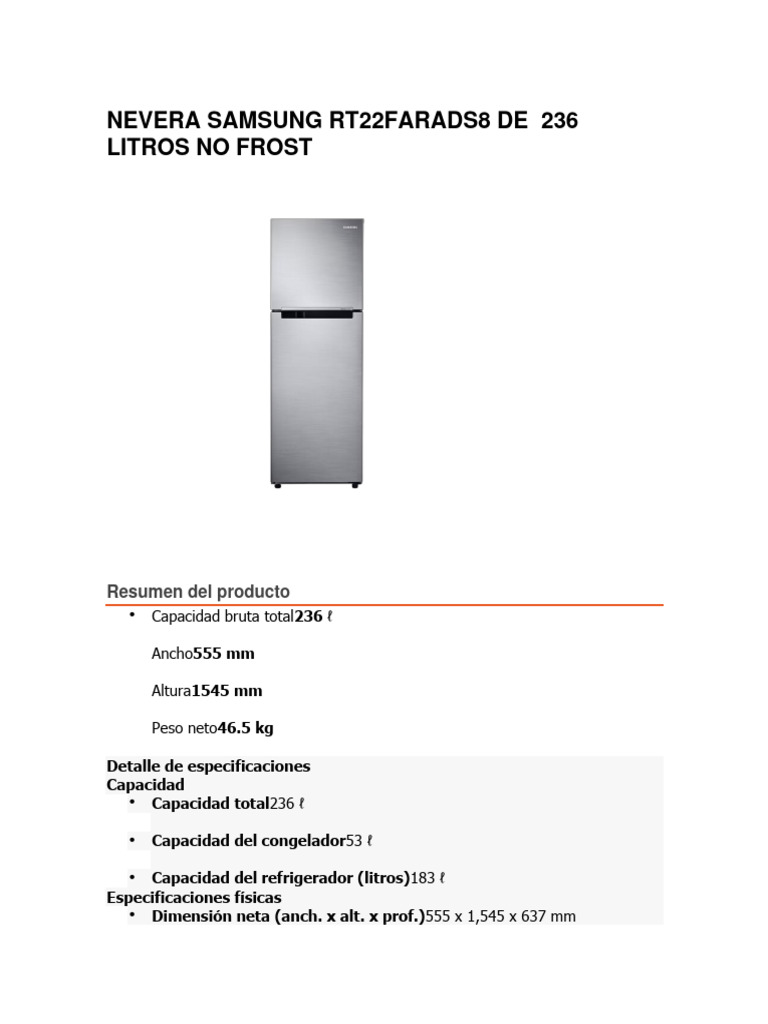 Samsung Nevera Modelo Básico