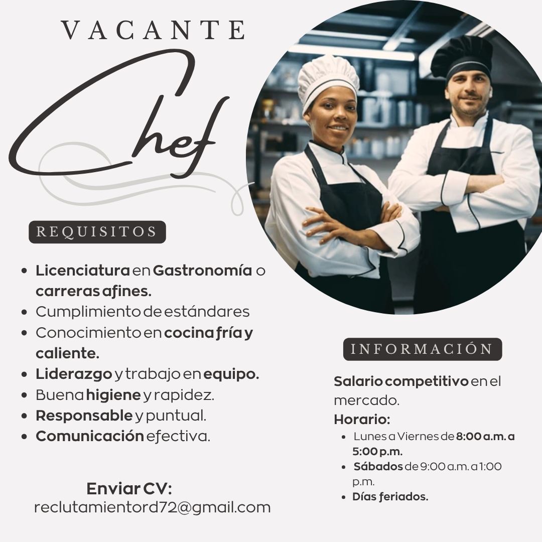Oferta empleo Chef Profesional Tiempo Completo