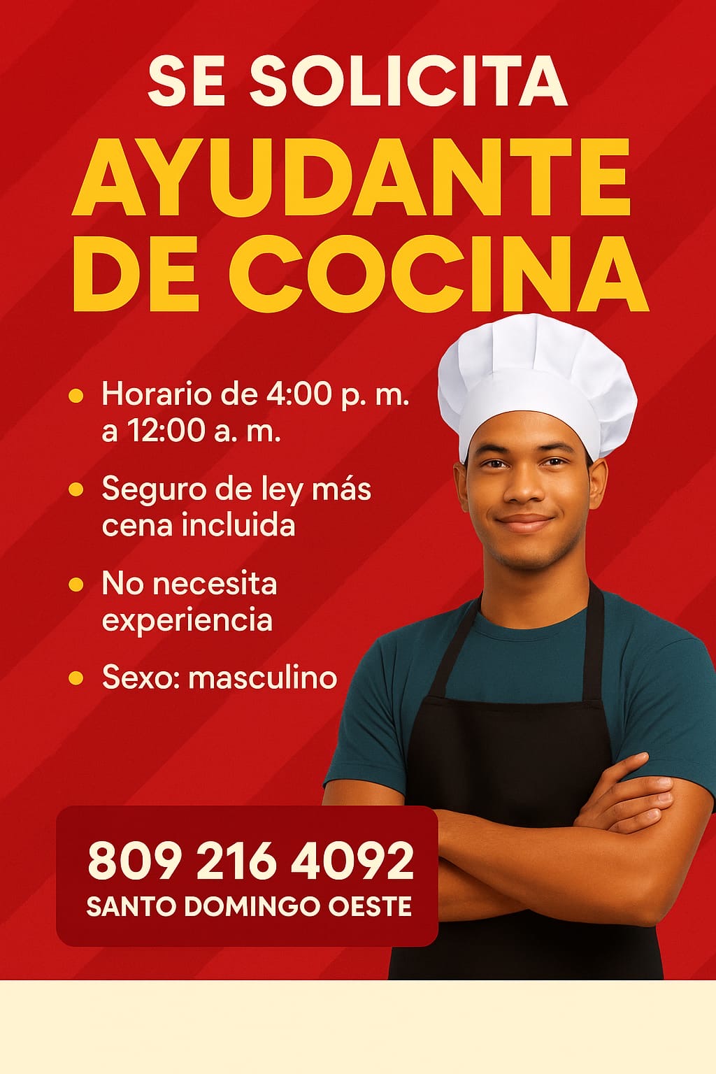 Ayudante Cocina Zona Bella Vista Santo Domingo