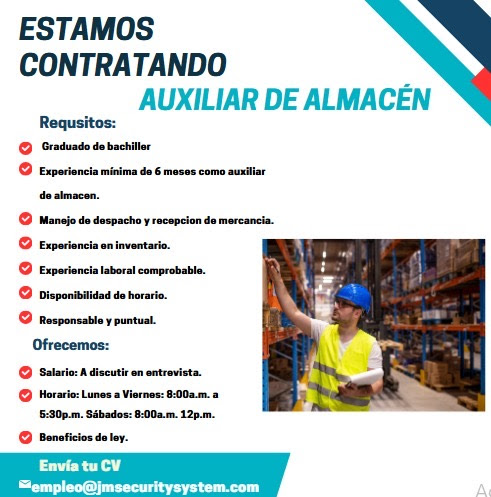 Auxiliar de almacén con manejo de montacarga