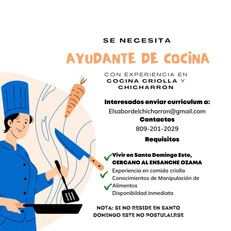 Ayudante de Cocina Experiencia Santo Domingo Este