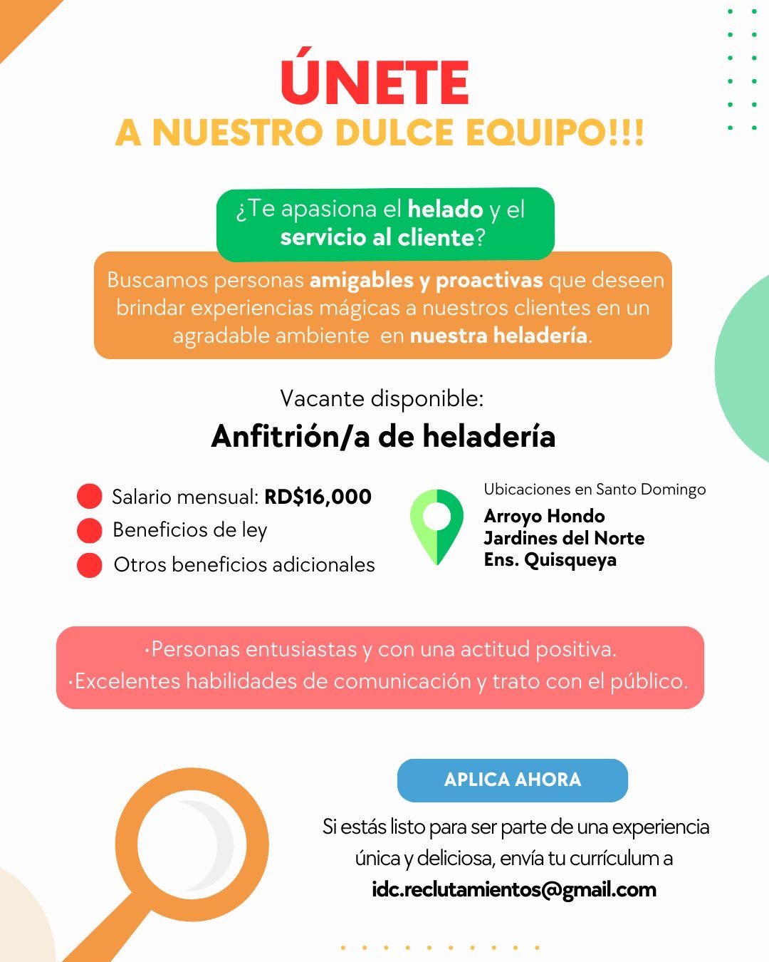 Hela Anfitrión Servicio al Cliente Heladería