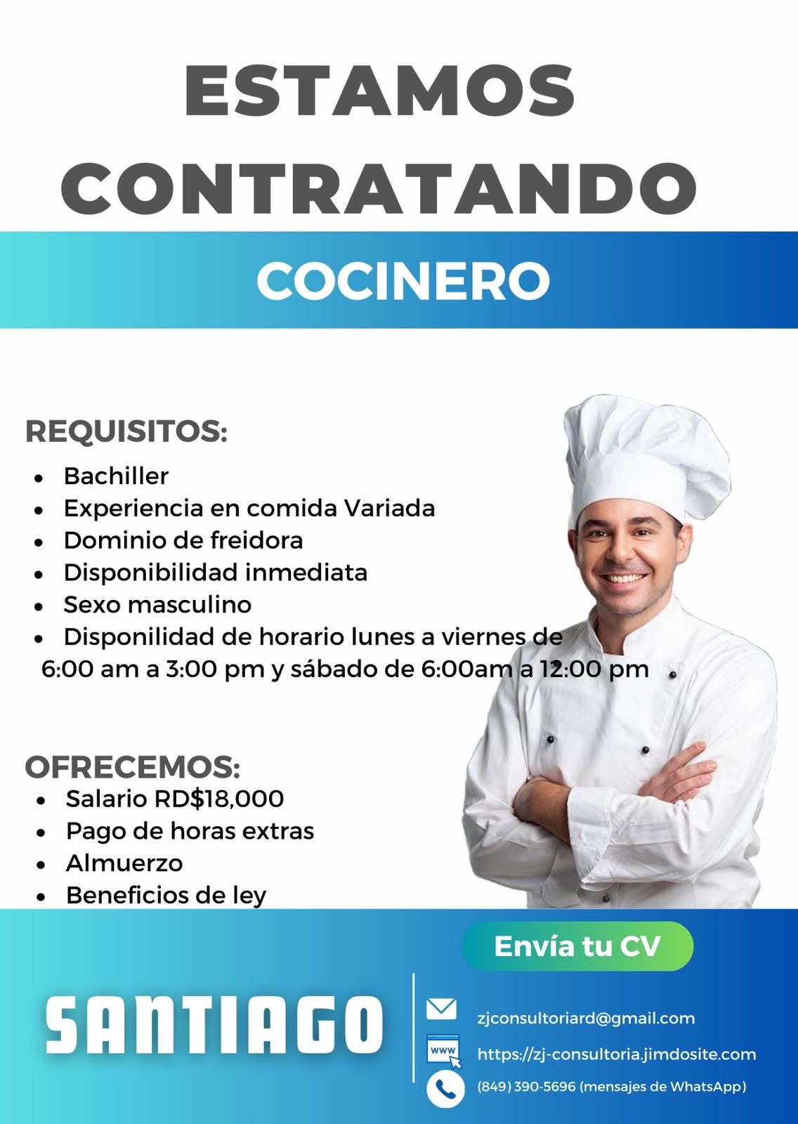 Vacante Cocinero Santiago Oportunidad Laboral