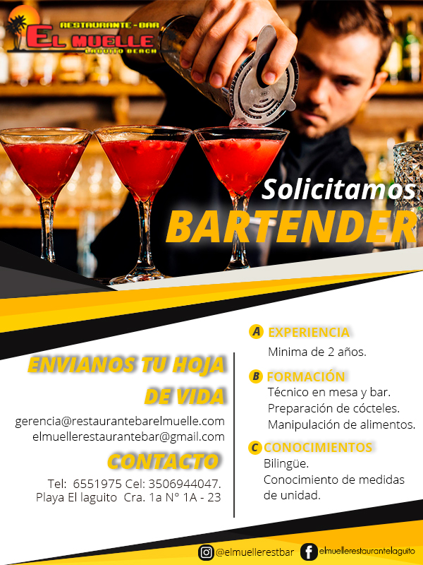 Bartender Restaurante Cóctel del Mar Charles de Gaulle
