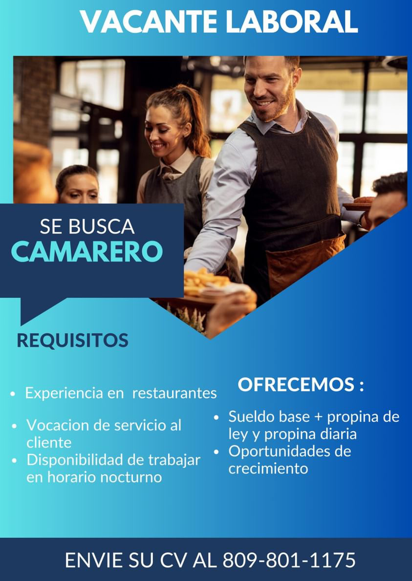 Oferta de empleo Camarero restaurante Santo Domingo